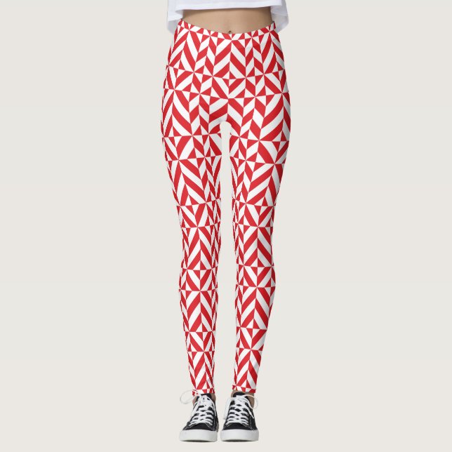 Cherry Red Geometric Mönster Leggings (Framsida)