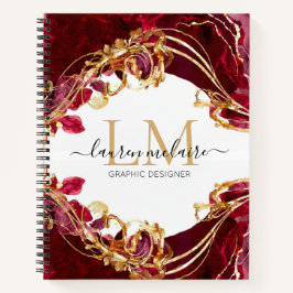 Cherry Red & Gold Monogram Name Script Notebook