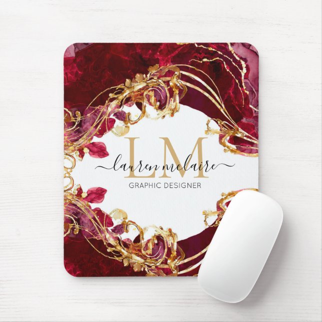 Cherry Red & Gold Monogram Script Musmatta (Med mus)
