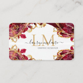 Cherry Red & Gold Monogram Script Visitkort