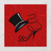 Cherry Red Hearts Top Hat och höga klackar Inbjuda