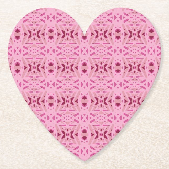 Cherry Red Rosa Geometric Valentine Day Heart Underlägg Papper (Framsida)