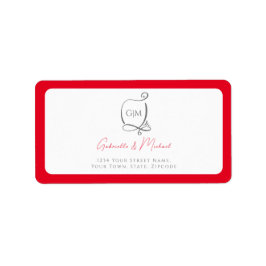Cherry Red Simple Elegant Monogram Address  Adressetikett
