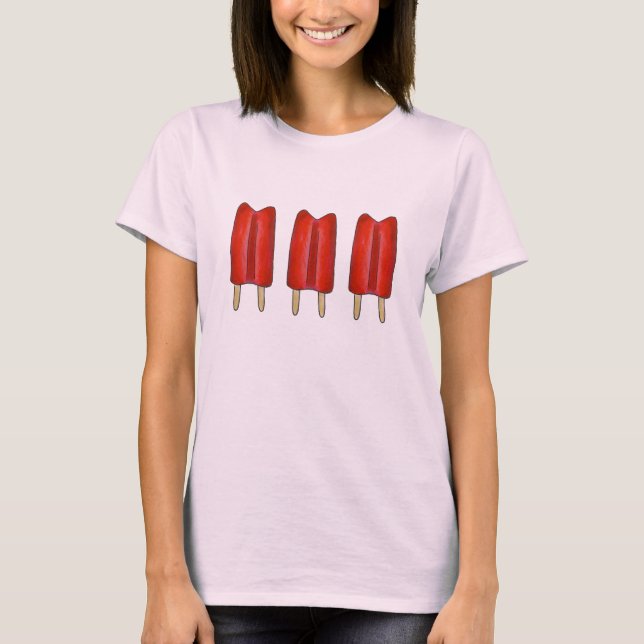 Cherry Red Twin Pop Popsicles Ice Lolly Lollies T Shirt (Framsida)