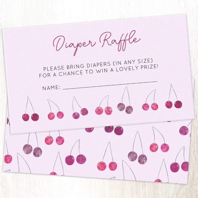 Cherry Rosa Baby Shower Diaper Raffle Tilläggskort (Pretty watercolor cherry baby shower diaper raffle enclosure card)