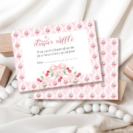 Cherry Rosa Bow Baby Shower Diaper Raffle Tilläggskort