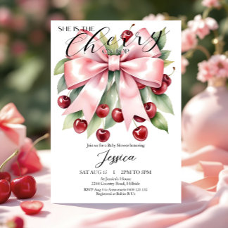 Cherry Rosa Bow Cherry på Top Baby Shower Inbjudan