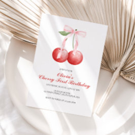 Cherry Rosa Bow-preppy första födelsedag Inbjudningar