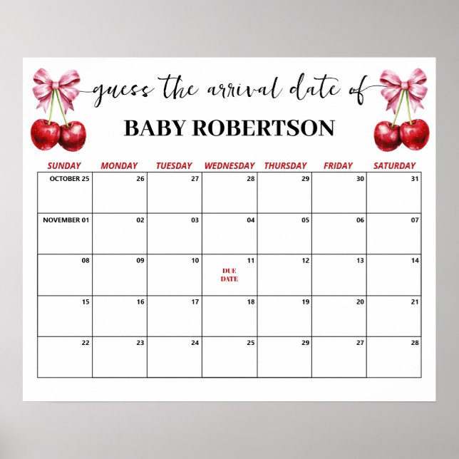 Cherry Rosa Coquette Baby gissar förfallodatumkale Poster (Framsidan)