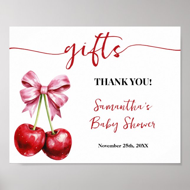 Cherry Rosa Coquette Gifts Baby Shower Sign Poster (Framsidan)