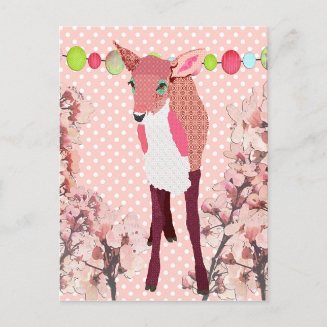 Cherry Rosa Fawn Pokadot Postcard Vykort (Framsida)