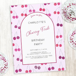 Cherry Rosa First Födelsedagsfest inbjudan