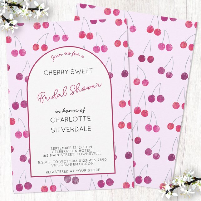 Cherry Rosa Inbjudningskort för möhippan (Cherry pink personalized custom text bridal shower inviation)