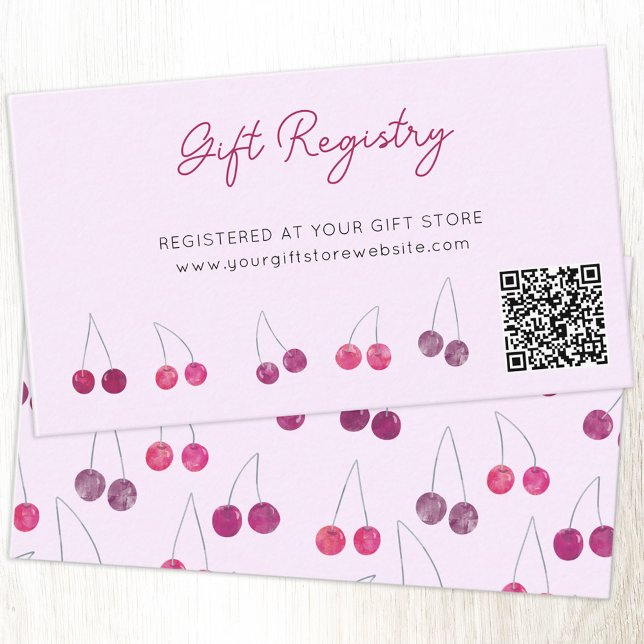 Cherry Rosa Möhippa Gift Registry QR Tilläggskort (Cherry pink QR code custom text gift registry enclosure card)