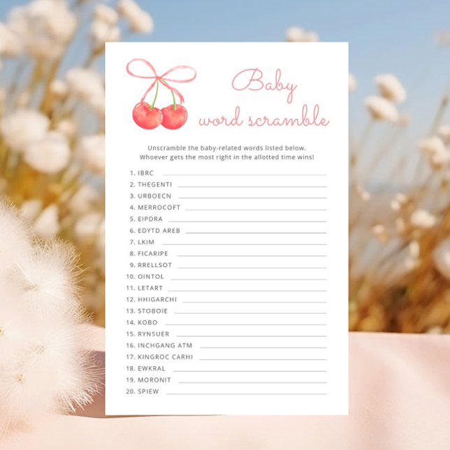 Cherry Rosa Ribbon Baby Shower Ord Scramble Game (Skapare uppladdad)