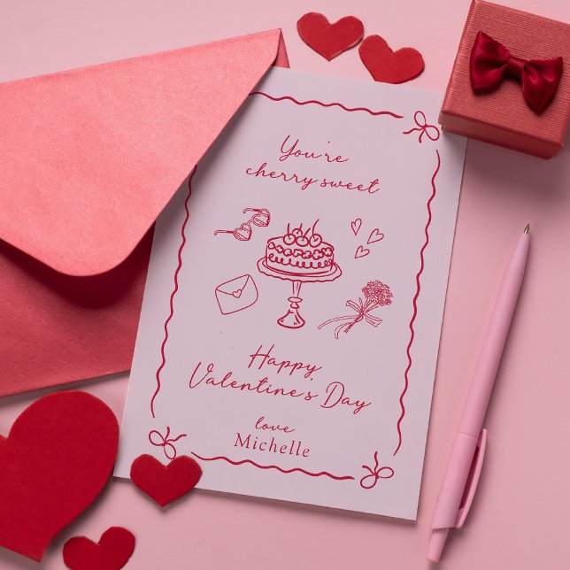 Cherry Rosa Valentine Day Card Julkort (Skapare uppladdad)
