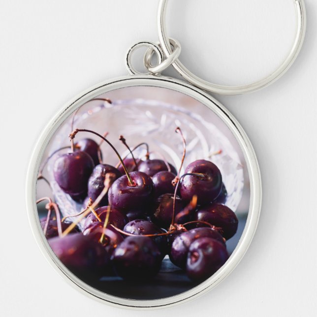 Cherry Rund Silverfärgad Nyckelring (Framsidan)