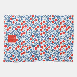 Cherry Rustic Farmhouse French Country Monogram Kökshandduk