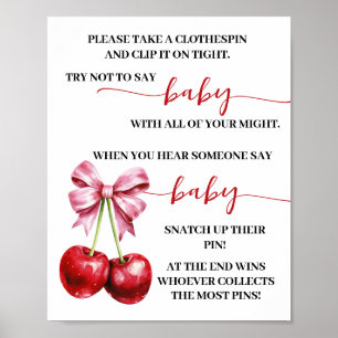 Cherry Säg inte Baby Clothespin Shower Game Poster