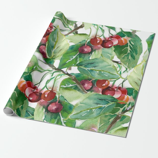 Cherry Seamless Mönster Presentpapper (Utrullad)