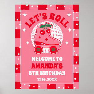 Cherry Skates Retro Roller Skating Birthday Poster