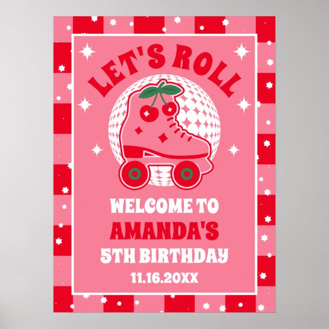 Cherry Skates | Retro Roller Skating Birthday Poster (Framsidan)