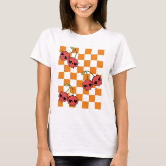 Cherry Skull Checkerboard - Söt men dödlig T Shirt
