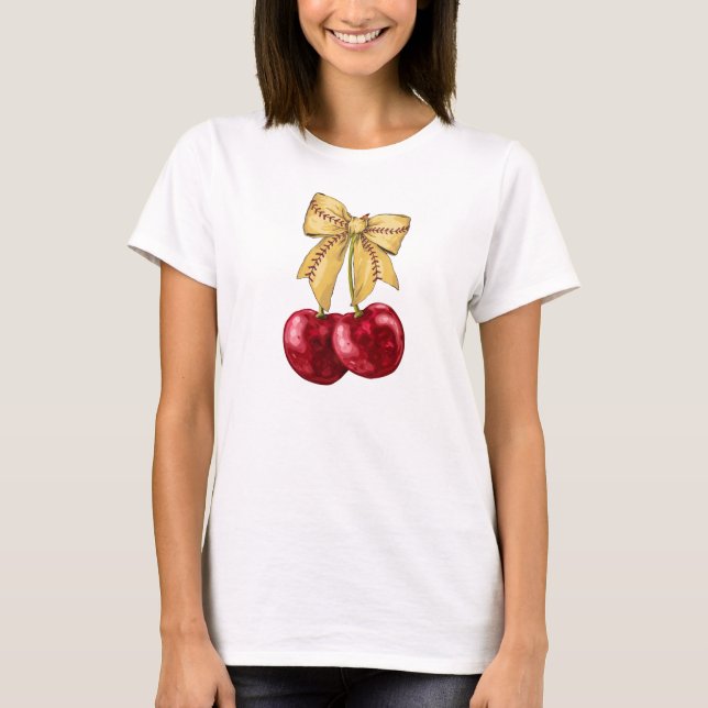 Cherry softball coquette trendig chic shirt t shirt (Framsida)
