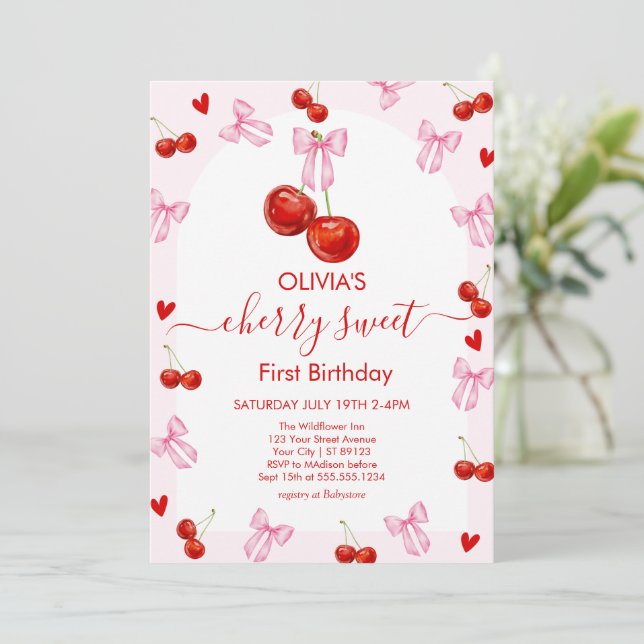 Cherry Söt Födelsedag Körsbär 1-årsdag Inbjudningar (Stående Fram)