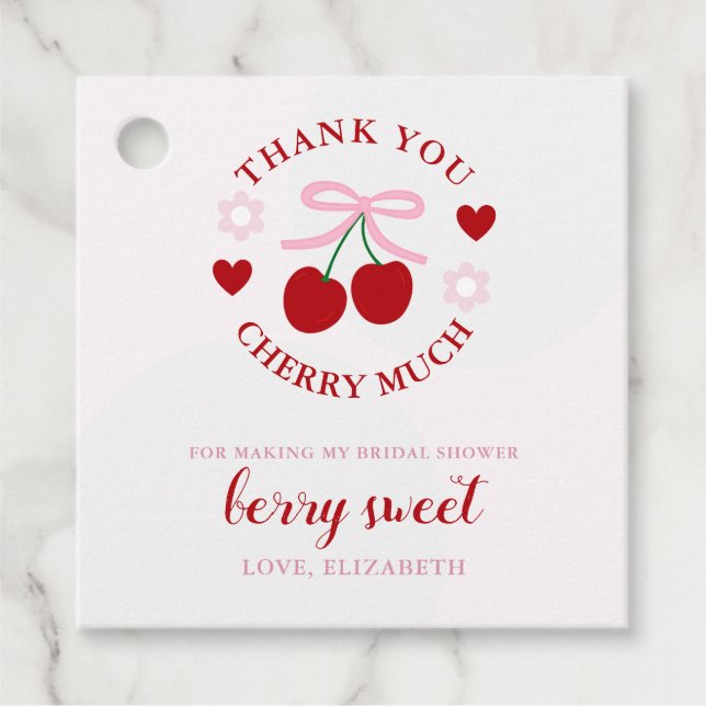 Cherry Sött Bröllopsdusch Gåvor Etiketter (Framsida)