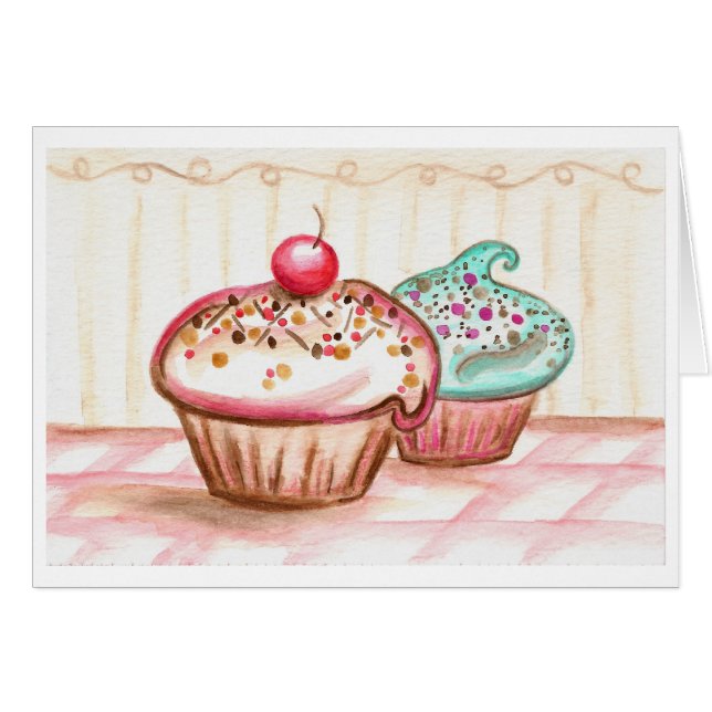 Cherry Sprinkle Muffinss Card Hälsningskort (Framsidan Horizontal)