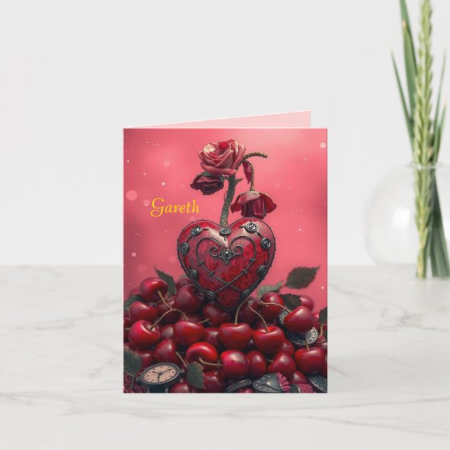 Cherry Steampunk Valentine Helgkort (Framsida)