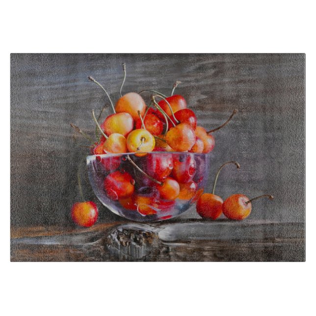 Cherry Still Life in Glass Stretched Canvas Print (Framsidan)