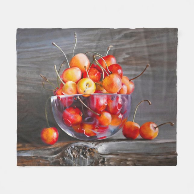 Cherry Still Life in Glass Stretched Canvas Print Fleecefilt (Framsidan (Horisontell))