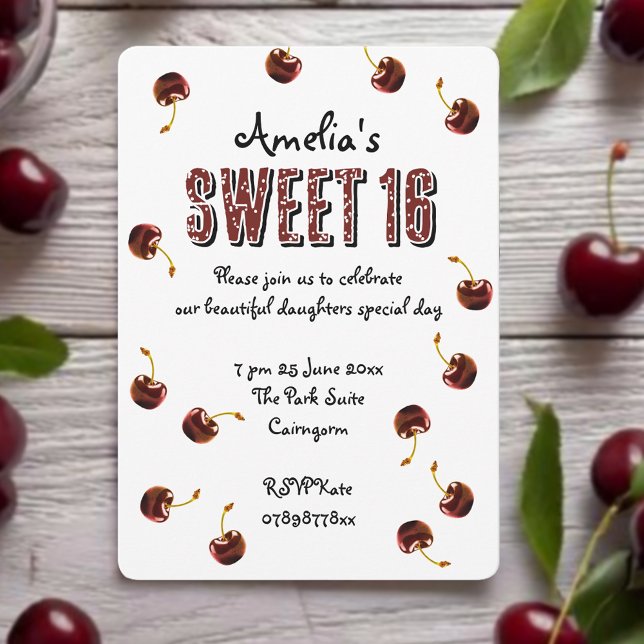 Cherry Sweet 16 Personlig Party Inbjudningar (Be the cherry on top with these sweet 16 party invites🍒)