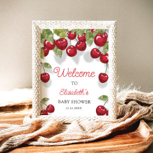 Cherry Sweet Baby Shower Välkomstskum Board Poster