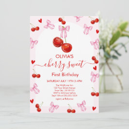 Cherry Sweet Birthday Cherries 1st Birthday Inbjudningar
