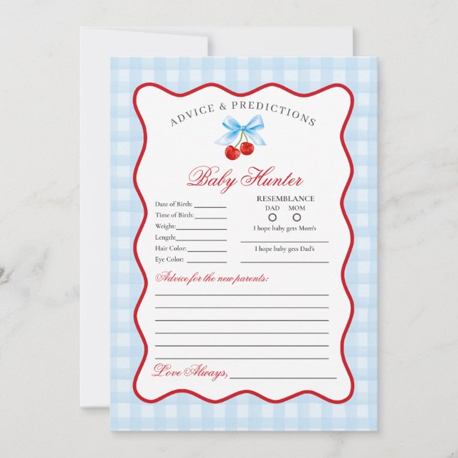 Cherry Sweet Blue Coquette Advice för Baby Card Inbjudningar (Framsida)