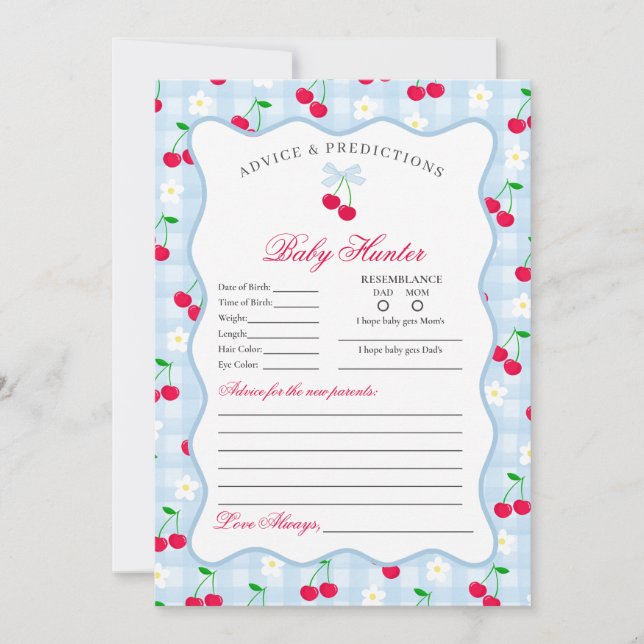 Cherry Sweet Blue Coquette Advice för Baby Card Inbjudningar (Framsida)