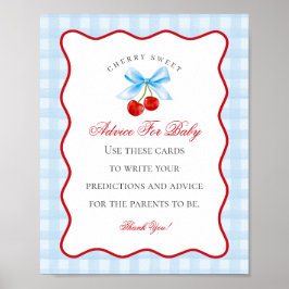 Cherry Sweet Blue Coquette Bow Advice för Baby Poster