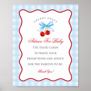 Cherry Sweet Blue Coquette Bow Advice för Baby Poster