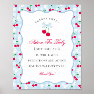 Cherry Sweet Blue Coquette Bow Advice för Baby Poster
