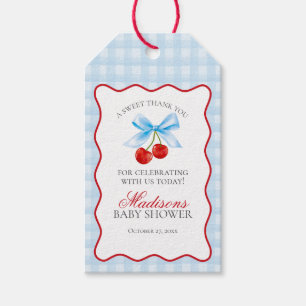 Cherry Sweet Blue Coquette Bow Baby Shower Favor Presentetikett