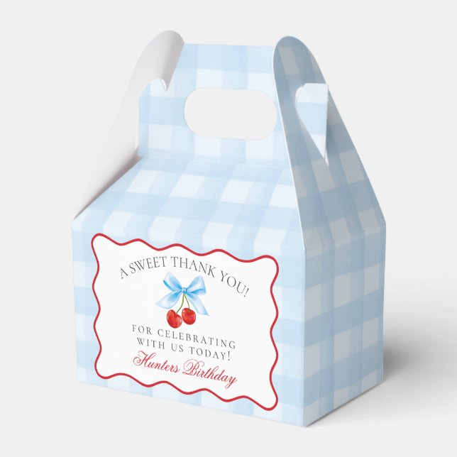 Cherry Sweet Blue Coquette Bow Birthday Favor Box Presentaskar (Framsidan Sidan)