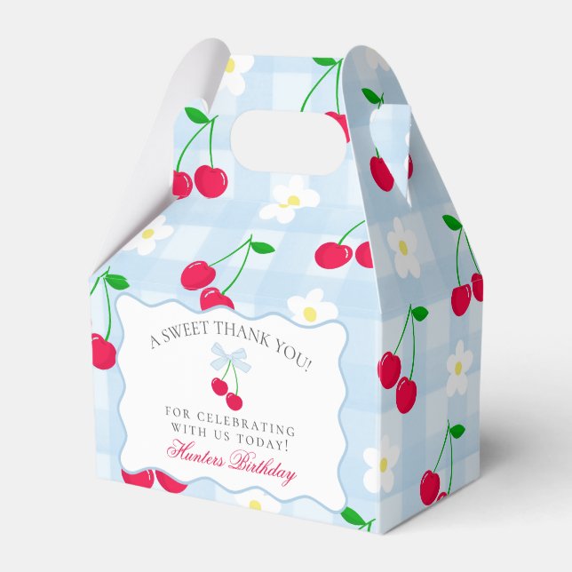 Cherry Sweet Blue Coquette Bow Birthday Favor Box Presentaskar (Framsidan Sidan)