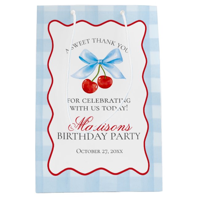 Cherry Sweet Blue Coquette Bow Birthday Favors (Framsidan)