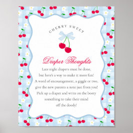 Cherry Sweet Blue Coquette Bow Diaper Thouaper Poster
