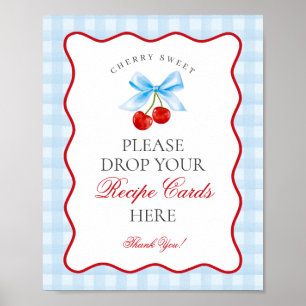 Cherry Sweet Blue Coquette Bow ett recept-tecken Poster