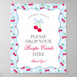 Cherry Sweet Blue Coquette Bow  ett recept-tecken Poster