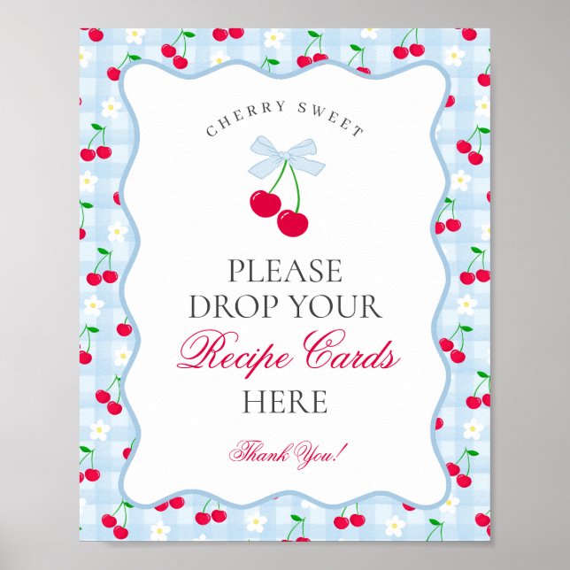 Cherry Sweet Blue Coquette Bow  ett recept-tecken Poster (Framsidan)